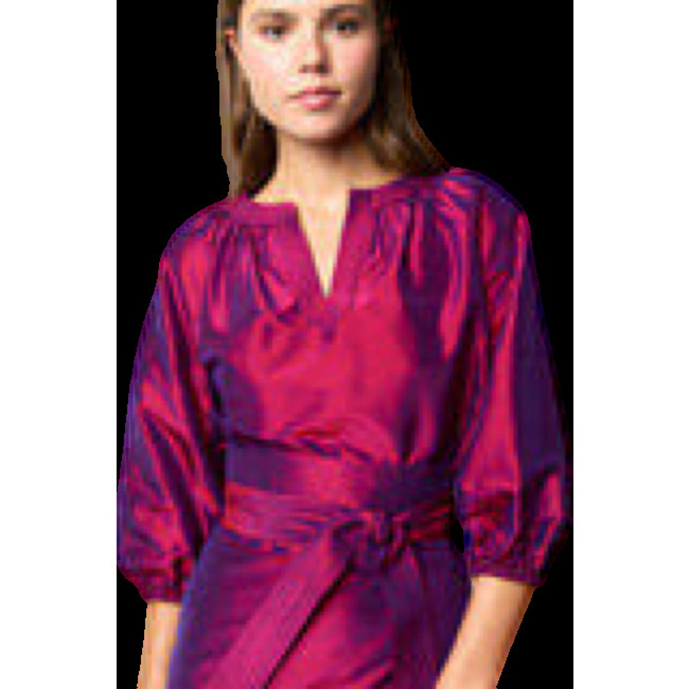 Trapunto Blouson Top in Berry Iridescent Silk Shantung